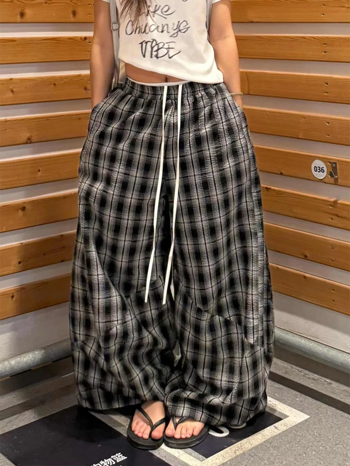 Women Khaki Wrap Skirt Long Pants Baggy Parachute Pants Harajuku