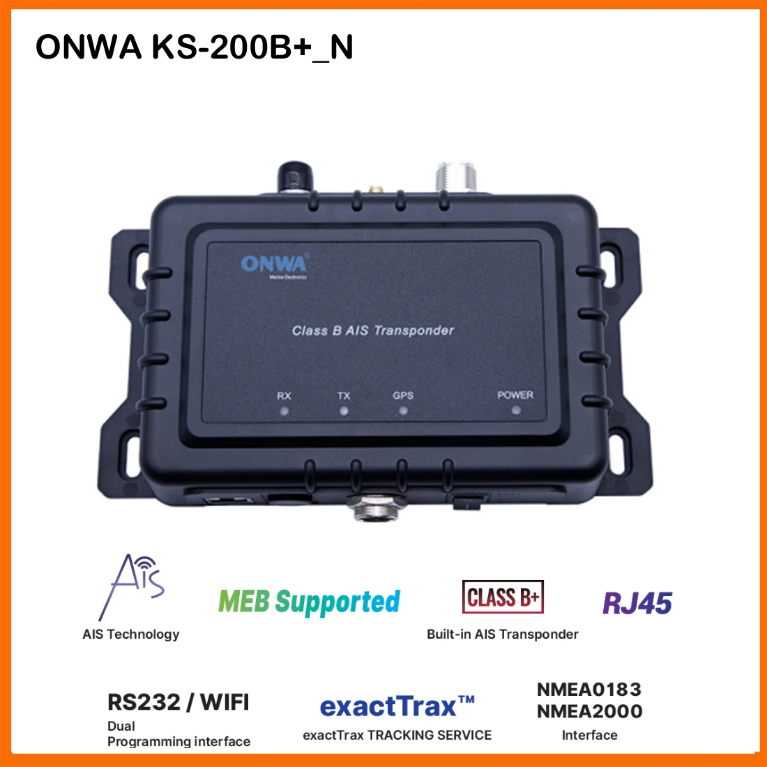 ONWA Model: KS-200B+_N  Class B+ AIS Transponder AIS data via RS232 port and Network Data