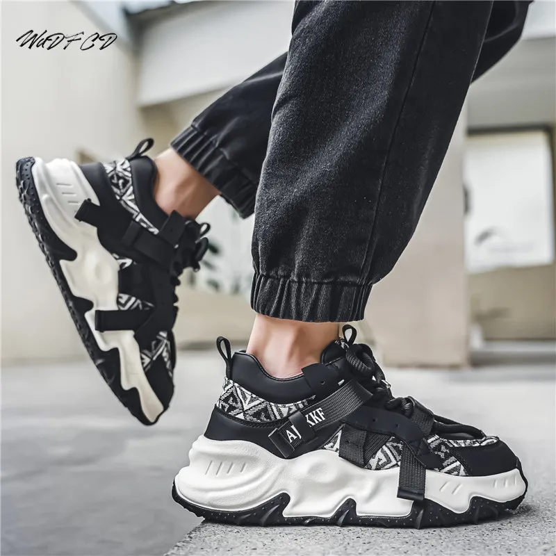 Chunky Sneaker Men Designer Sport Shoes Fashion Casual Microfiber Leather Fabric Breathable Height Increased Flat Platform Shoes