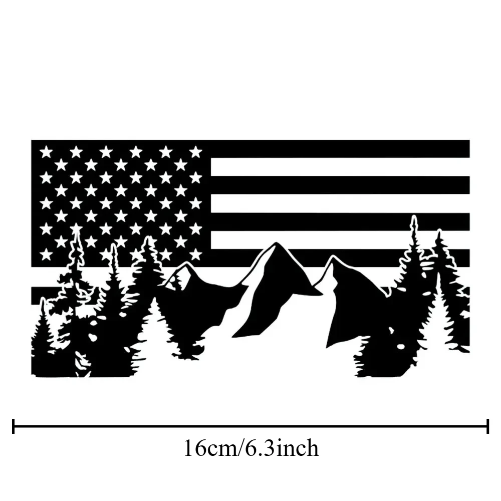 1Pc 2D Flat US Flag Mountain Forest Vinyl Sticker, Waterproof Decal For Car Decor, Holiday Gift