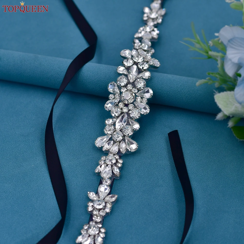 TOPQUEEN Wedding Belt Sash Bridal Rhinestone Belt Women's Formal Dress Decoration Stone Applique Evening Gown Belt S392