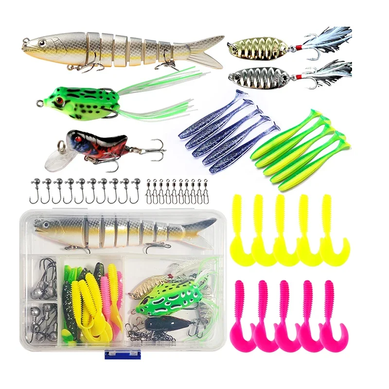 

45pcs Fishing Luers and Fishing lines Set Box Multi-jointed Bait Minnow Baits Frog Spinner Lures