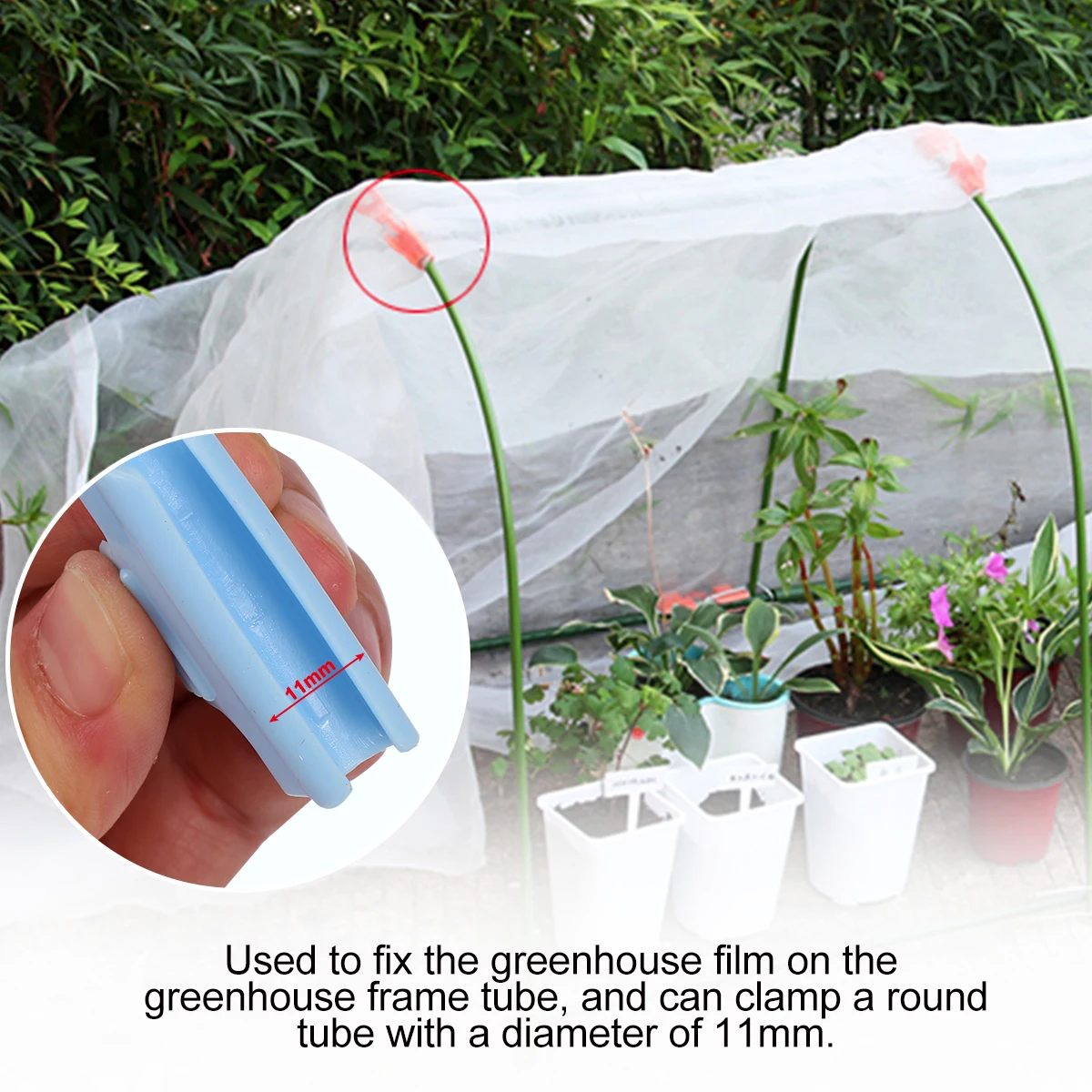 

10pcs Greenhouse Fixing Clamp Clips for Garden Netting Membrane Buckle Plant Cage Durable Shade Cloth Tube Frame Film Holder
