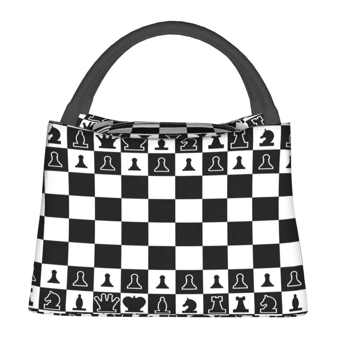 

Черно-белая клетчатая термосумка для обедов с шахматным узором для женщин и детей, герметичная, с термоизоляцией, для еды, сумка-тоут