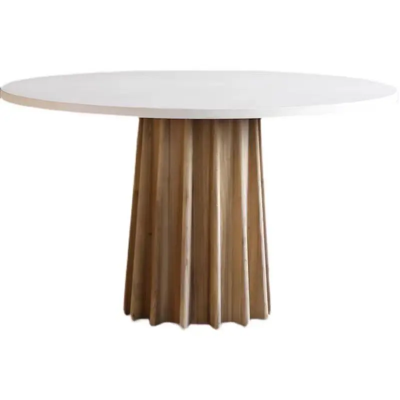 

Круглый обеденный стол из массива дерева в скандинавском стиле для небольшой квартиры, в стиле ваби-саби, японский кремовый стиль, для гостиной