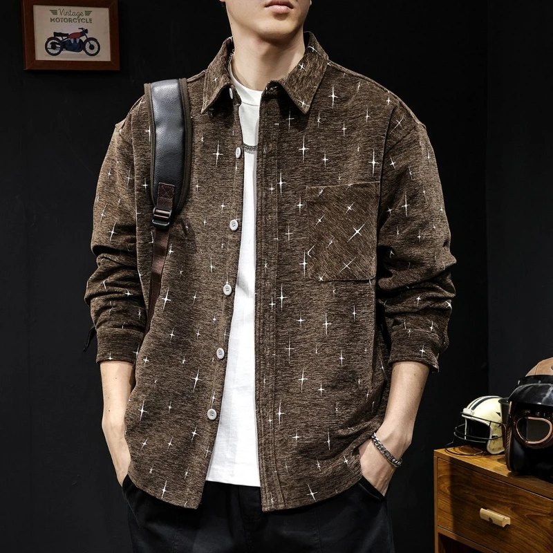 

Casual Shirt Men's Coat New Men's Plus Size Clothes Men's Thick Starry Sky