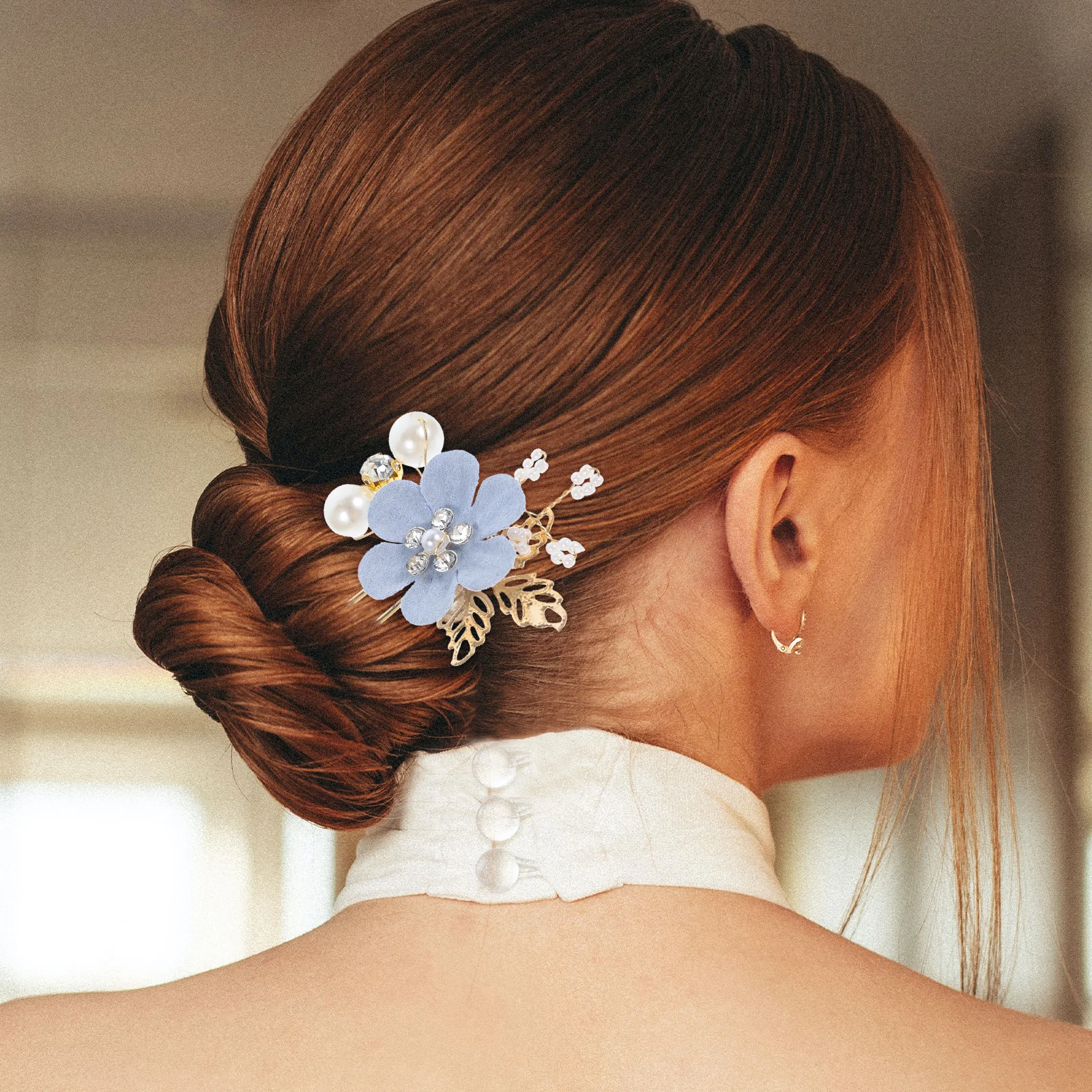 

6 Pcs Flower U shaped Hairpin Wedding Accessories Bridesmaids Rhinestone Blue Pearl U Shaped Hairpin Girls Hair Tool