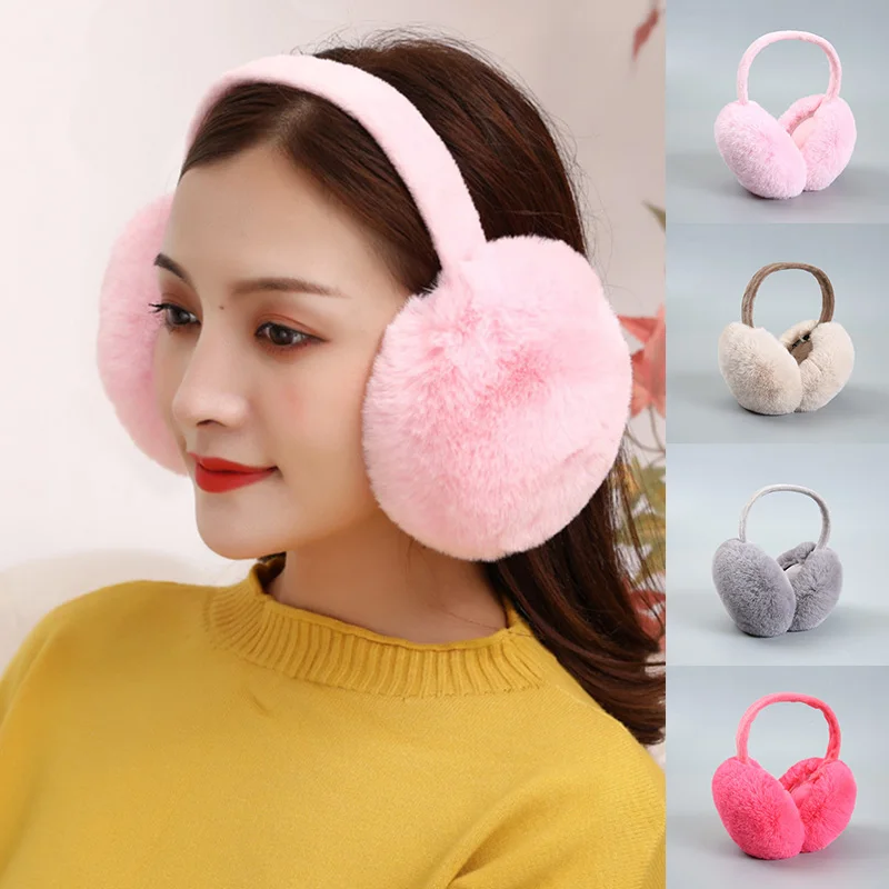 Orejeras de piel sintética para mujer, auriculares de piel de invierno, Cable suave y cálido, cubiertas para orejas de conejo de imitación peluda para clima frío