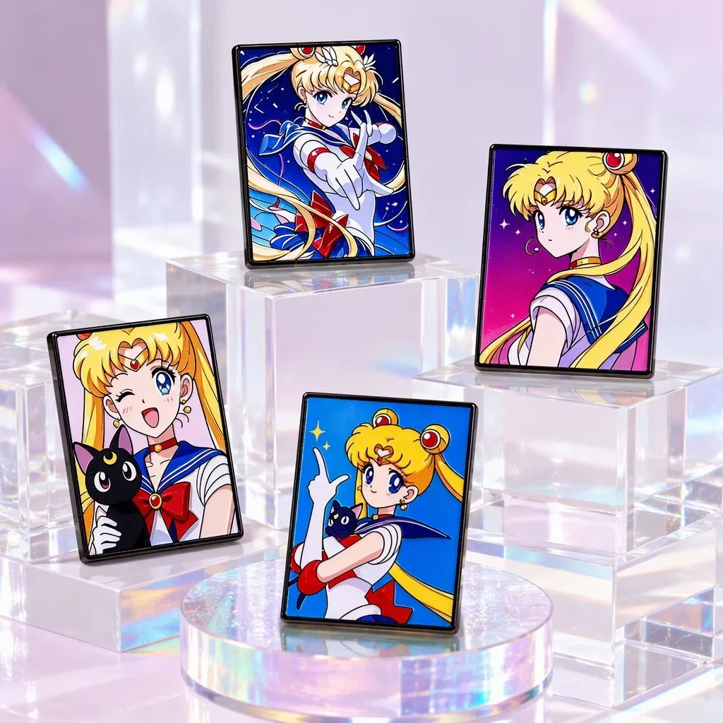 4Pcs Starry Girl Enamel Brooch Set, Japanese Style Cartoon Figure Lapel Pins for Jacket Bag Accessory Decor