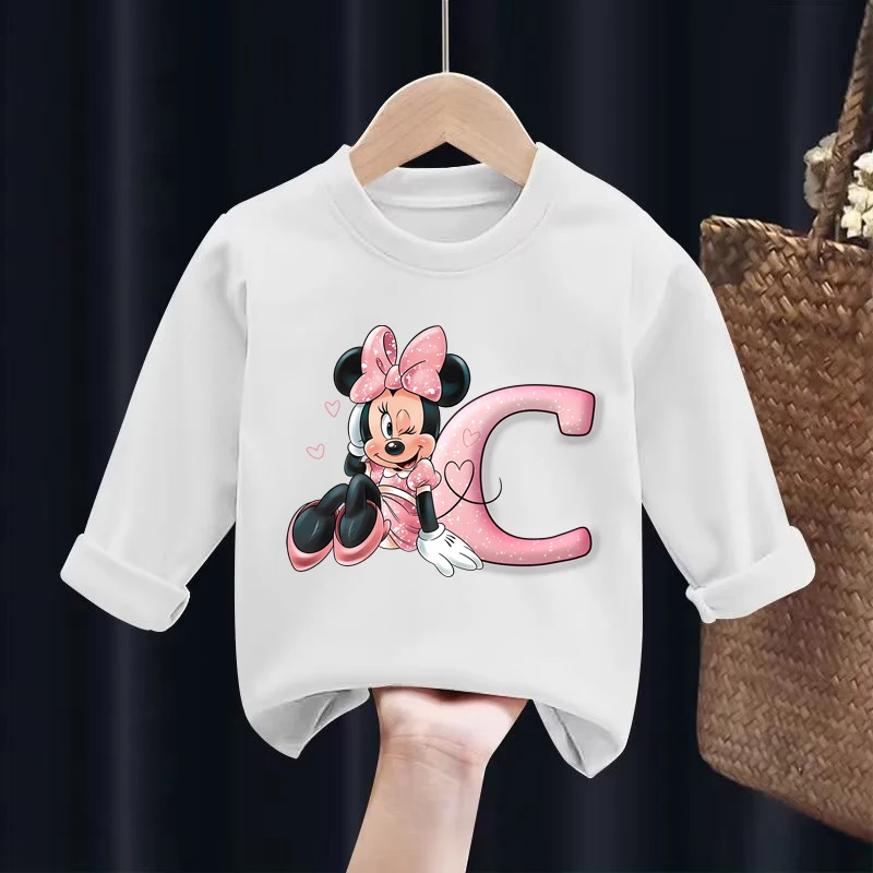 Spring/autumn Baby Girl Minnie Sweatshirt Loose Long Sleeve Tops Fashion Cartoon Disney Children Hoodies Crewneck Pullovers