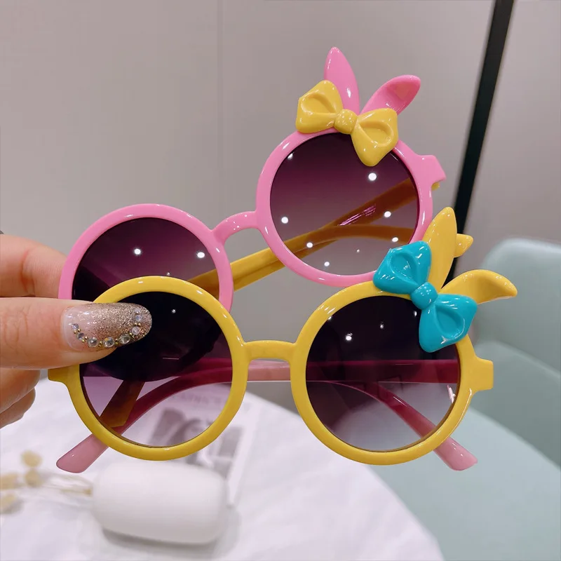 

2022 UV400 Protection Eyewear Boy Girl Cute Double Color Cartoon Bear Shape Round Sunglasses Kids Vintage Sunglasses