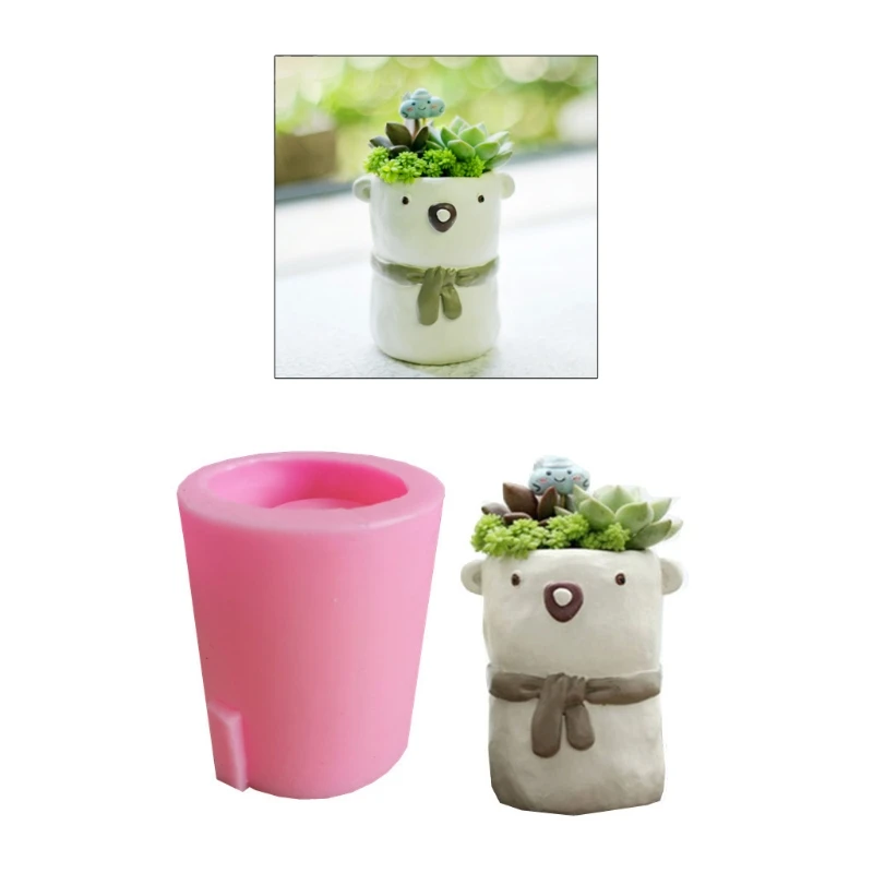 Little Bear Succulents Flower  Epoxy Resin Mold Plant Vase Silicone Mould DIY Crafts Concrete Clay Casting Tools