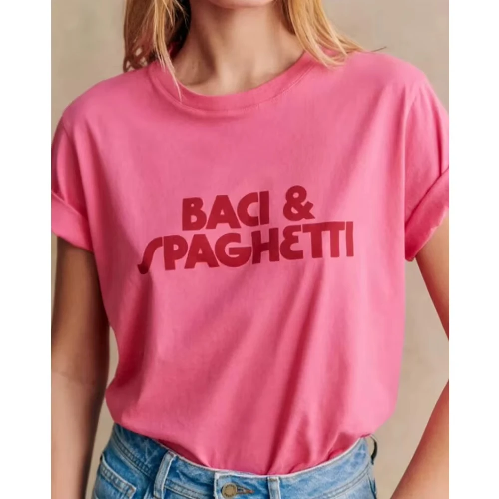 French Vintage Style Women Letters Printed T Shirts New Summer Short Sleeve O-neck Loose Cotton Casual Fashion Oversized Tops