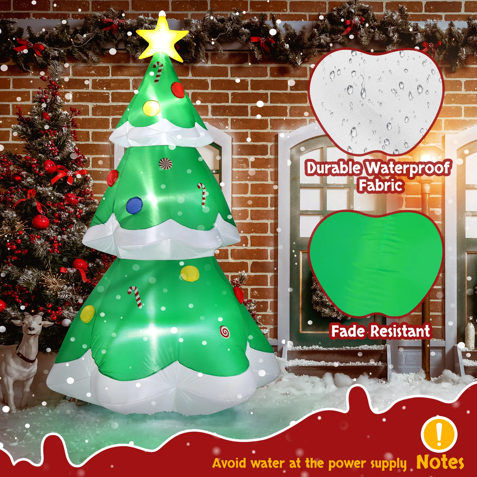 Decoración inflable navideña iluminada de 6,9 pies, árbol de Navidad inflable, decoraciones de patio inflables con luces LED integradas