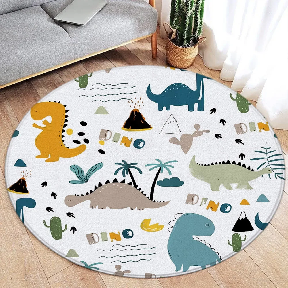 Cute Cartoon Animal Printed Round Rug Non Slip Soft Decor Carpet for Nursery Baby Room Children Bedroom Indoor Home Decoration