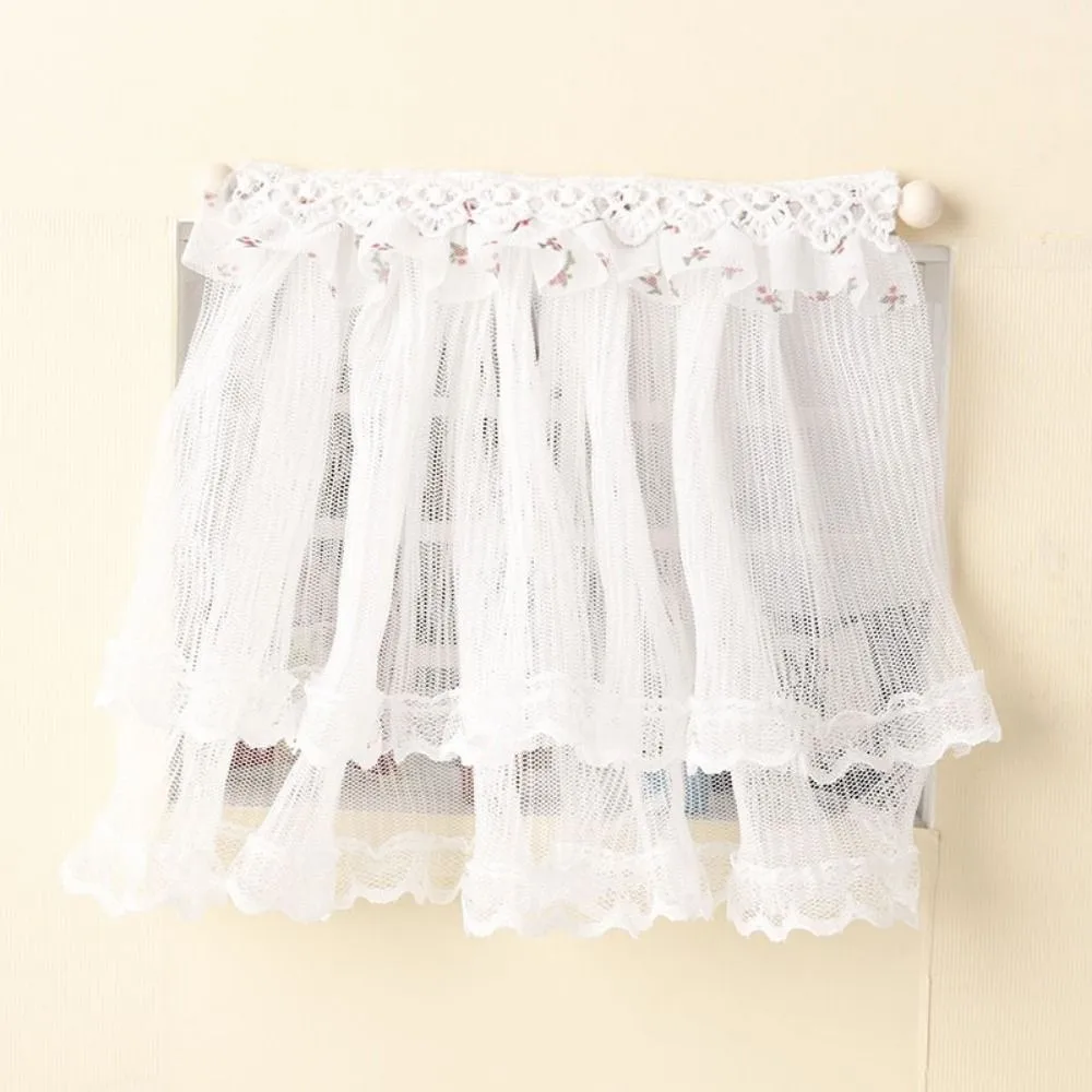 1/12 Dollhouse Sweet Floral Curtains Model Lace Mesh Double Layered Furniture Decoration White 150*150mm