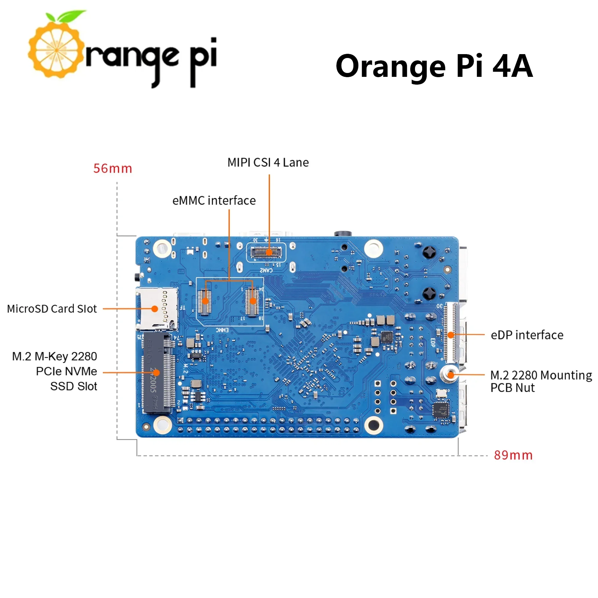 Scheda processore Octa-core Orange Pi 4A 4GB Allwinner T527 RISC-V LPDDR4/4X 2TOPS NPU