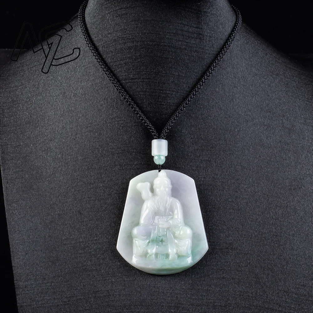 Real Jade Natural Emerald Primordial Heavenly Lord Pendant Necklace Carved Charm Jadeite Jewelry Fashion Charm Amulet Gifts