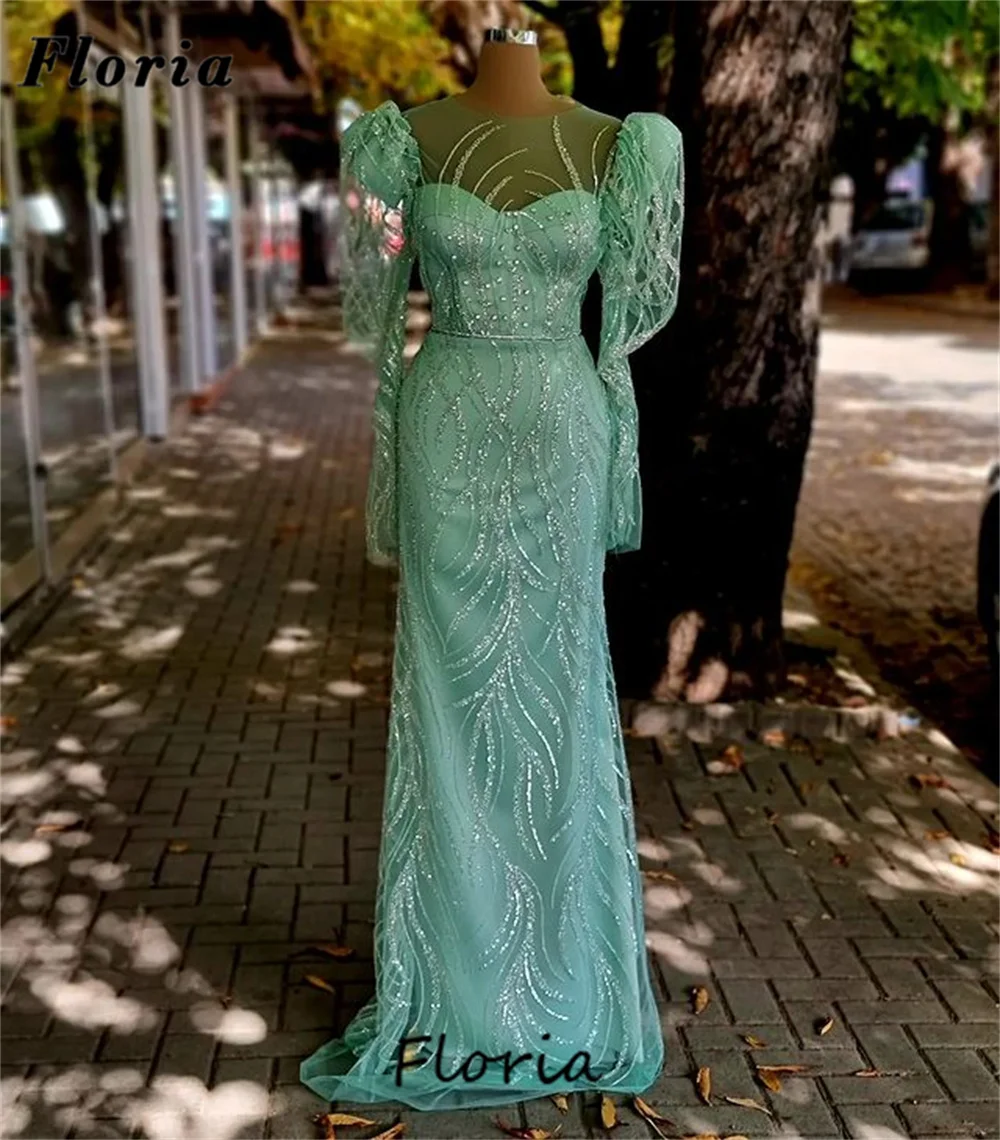 Muslim Sequins Long Sleeves Evening Dresses Elegant Mermaid Wedding Party Dress Custom Engagement Dress Gowns Vestidos De Noche