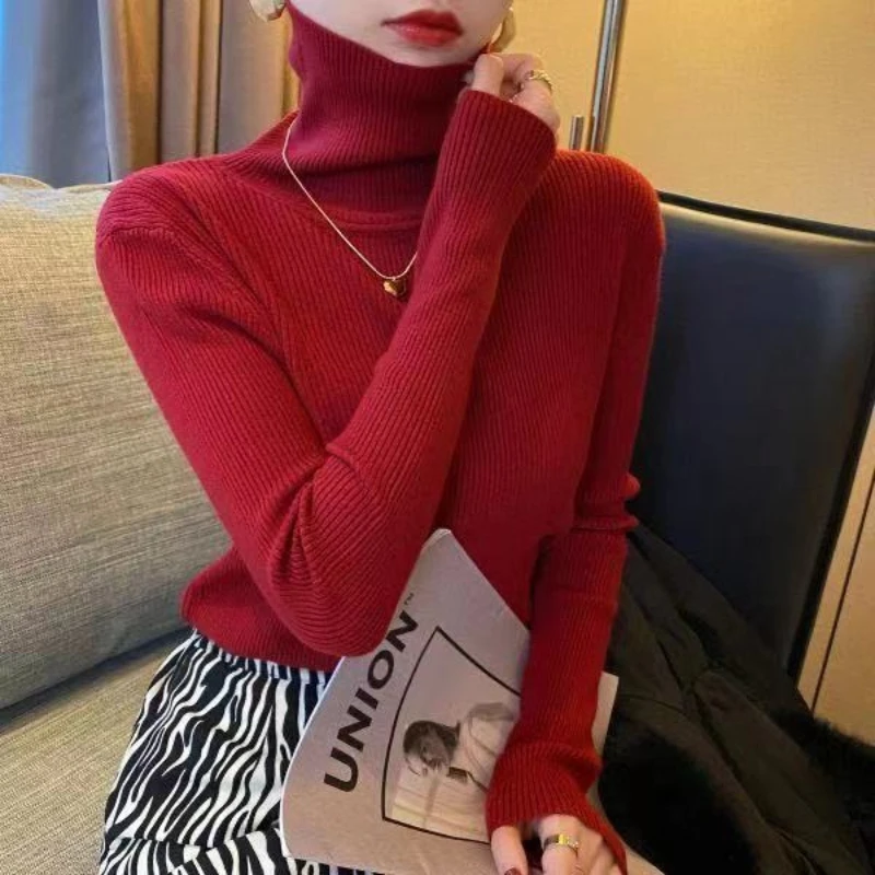 

Soft Warm Pull Femme Sweater Autumn Winter 2025 Sweater Women Knitted Ribbed Pullover Long Sleeve Turtleneck Slim Jumper