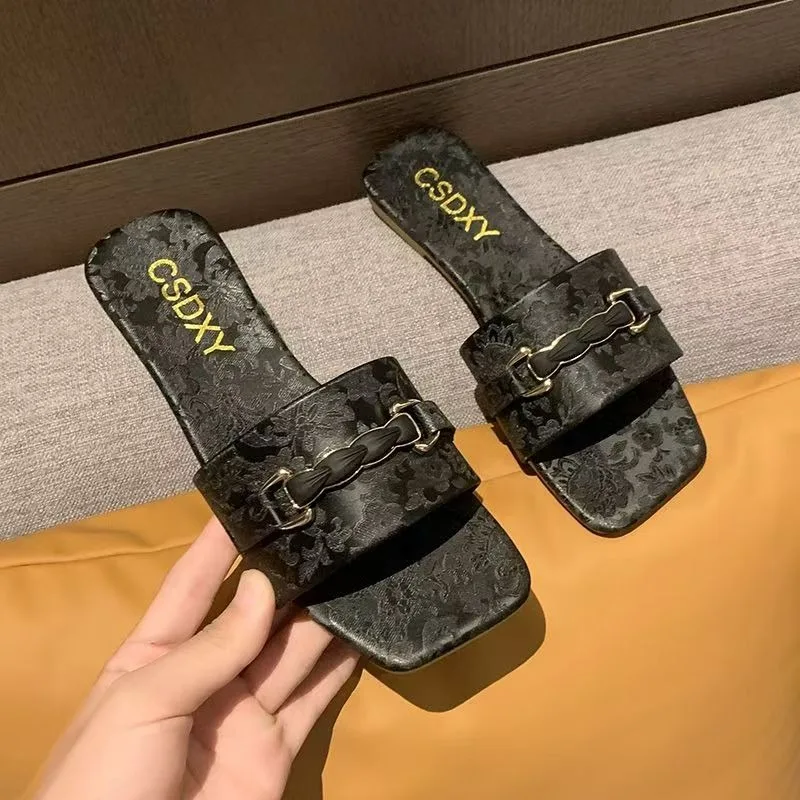 

Женские летние уличные тапочки на плоской подошве с открытым носком, новинка 202, модные пляжные тапочки с мягкой подошвой, женская обувь