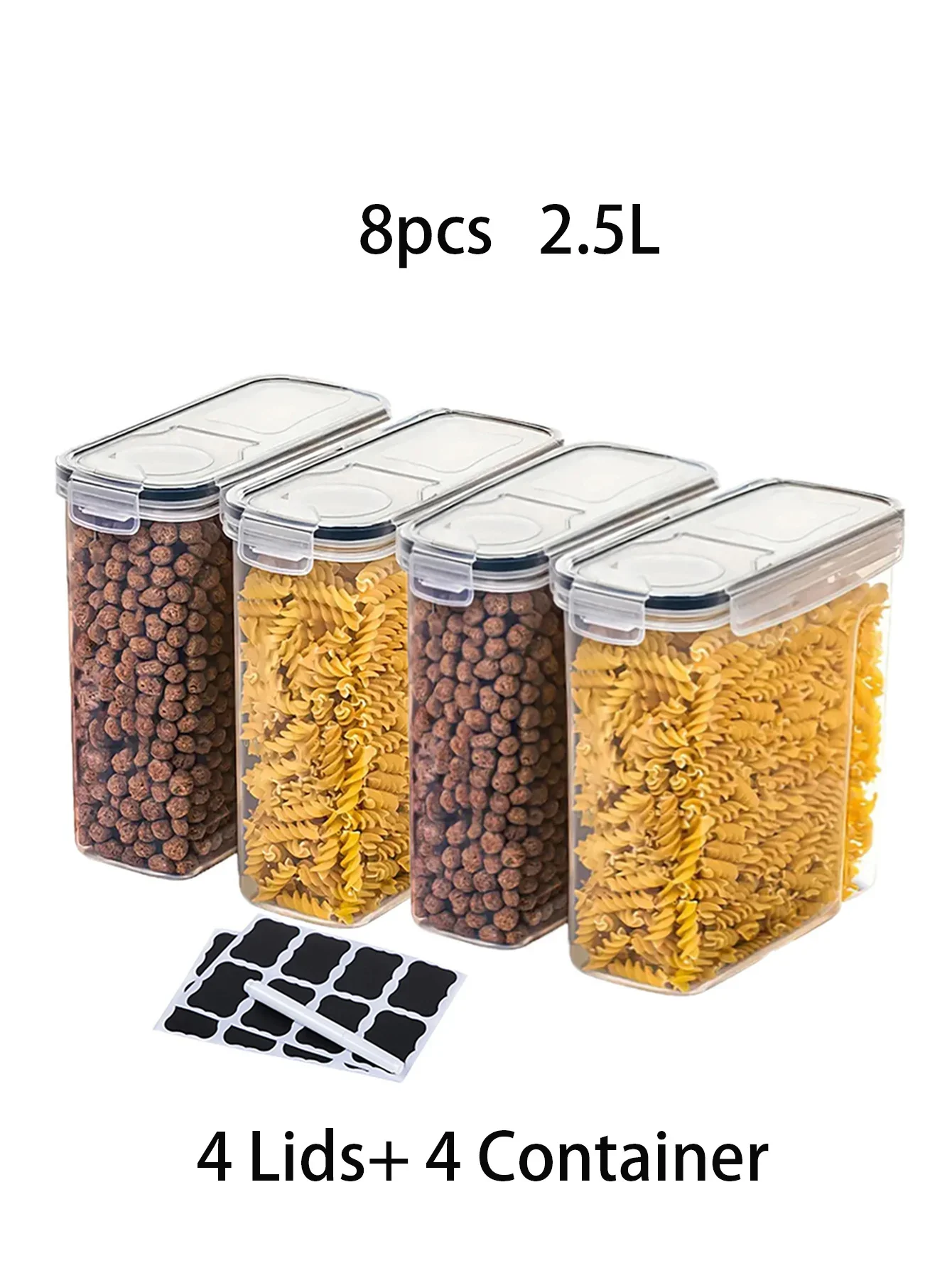 8 ชิ้น 2.5 ลิตรภาชนะเก็บอาหารปิดพร้อมฝาปิด, พลาสติกปลอดสาร BPA ห้องเก็บของในครัวองค์กรและการจัดเก็บ, กระป๋องอาหารแห้ง