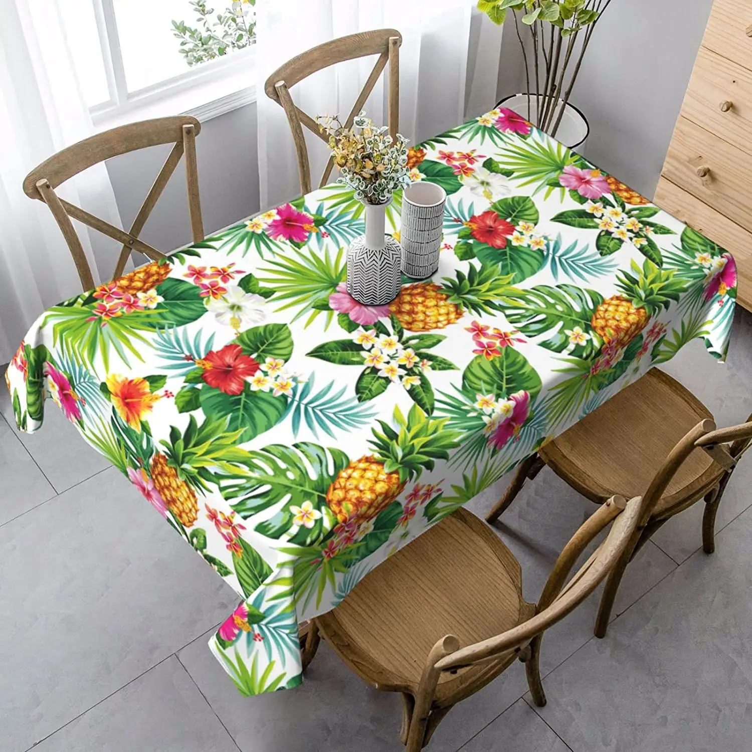 Tropical Plant Leaf Rectangle Tablecloth Wedding Table Decor Polyester Waterproof Tablecloth for  Kitchen Dining Party Decor