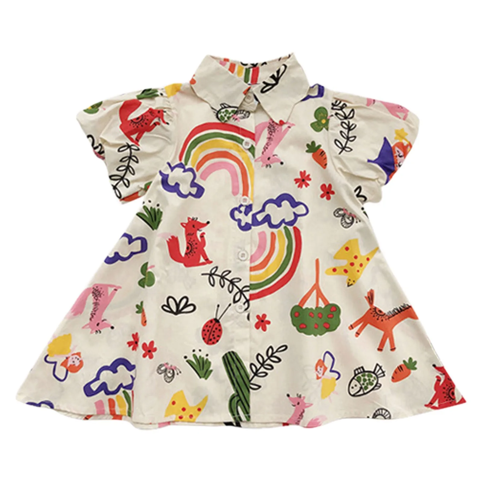 2-8T Toddler Kid Baby Girl Dress Summer Clothes Short Sleeve Rainbow Graffiti Print T Shirt Dress Fashion Infant Outfit