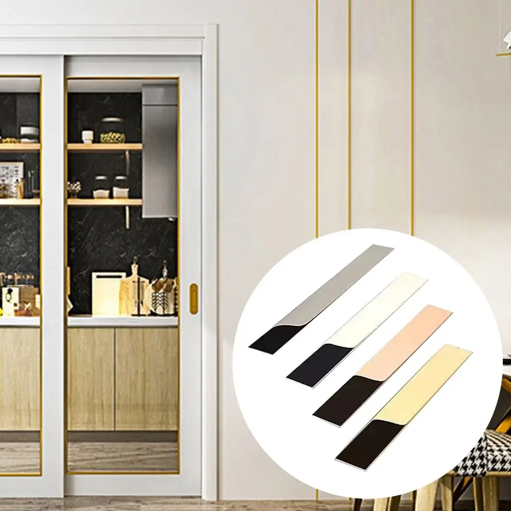 Pegatina de pared de espejo de 3 metros, línea de cintura autoadhesiva de acero inoxidable, línea decorativa plana, Fondo de TV, línea de pared DIY