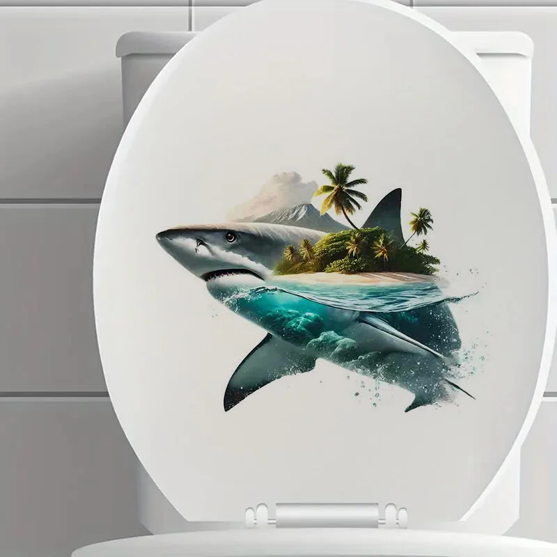 

90625#Shark Self-Adhesive Toilet Stickers,Wall Decal Removable, Reusable Vinyl Car Sticker for Toilet Lid, Bathroom Decor
