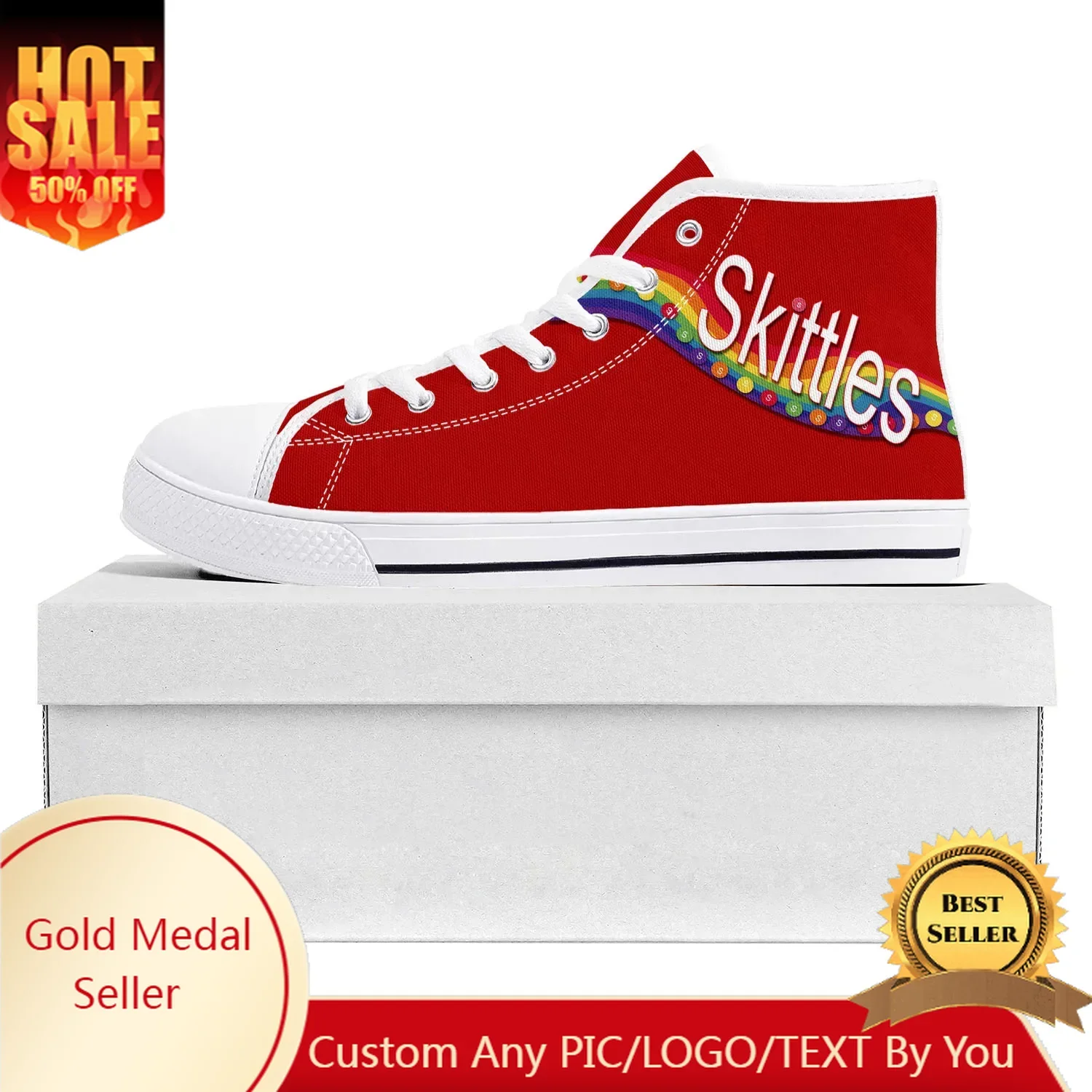 S-Skittles F-Fruity Candy Zapatillas altas de alta calidad para hombres y mujeres, zapatillas de lona para adolescentes, zapatos informales para parejas, zapatos hechos a medida