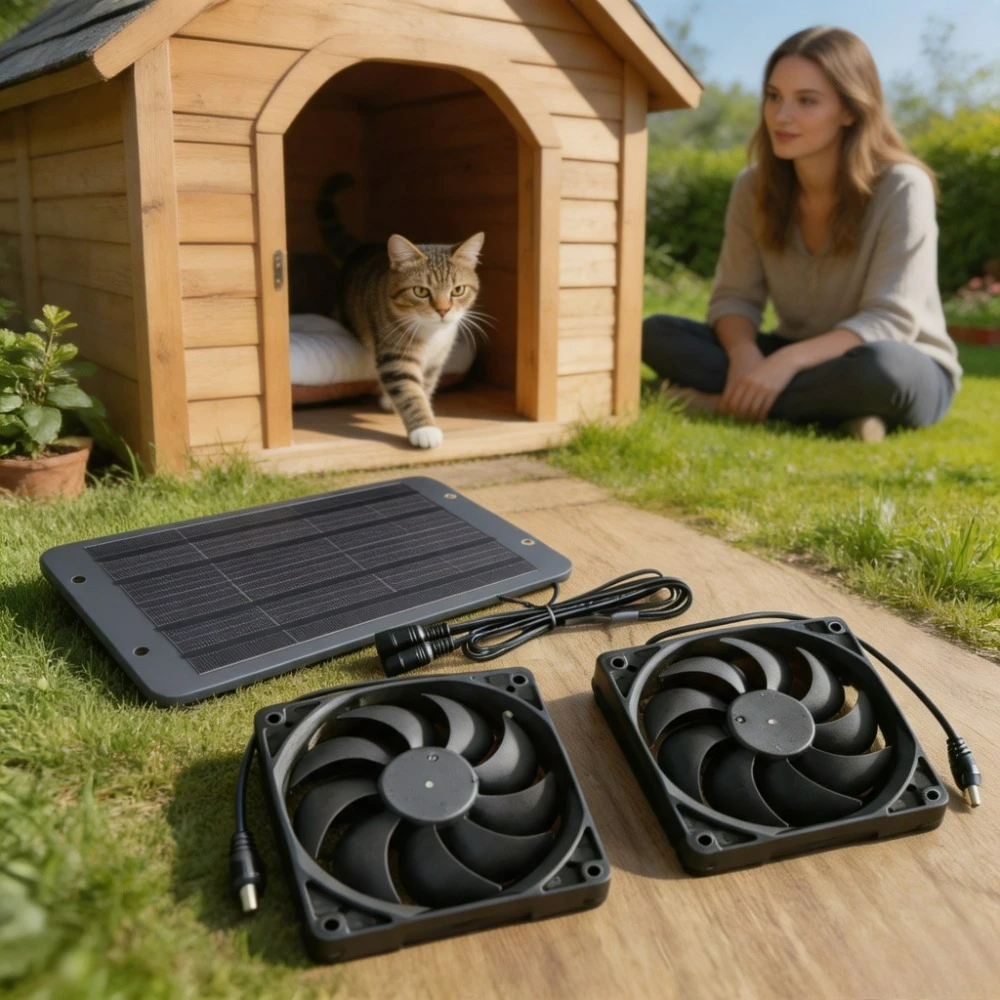 10W 15W Solar Panel Powered Waterproof Dual Vent Fan Exhaust Cooler for Chicken Coop Dog Kennel RV Camper Van Greenhouse