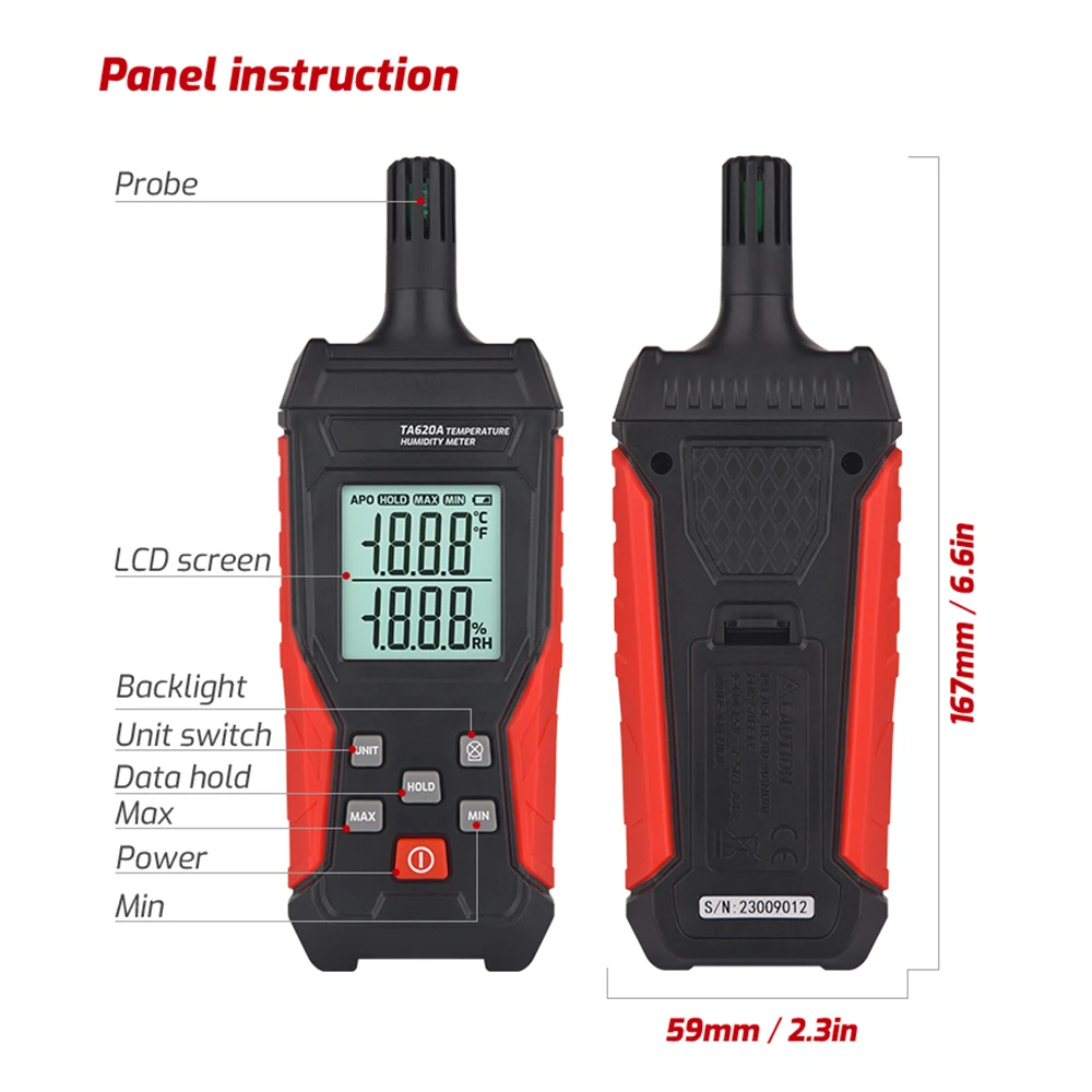 High-precision Handheld Temperature Humidity Meter Industrial Household Hygrothermograph -20-60℃ 0-100RH Max/min Lockable