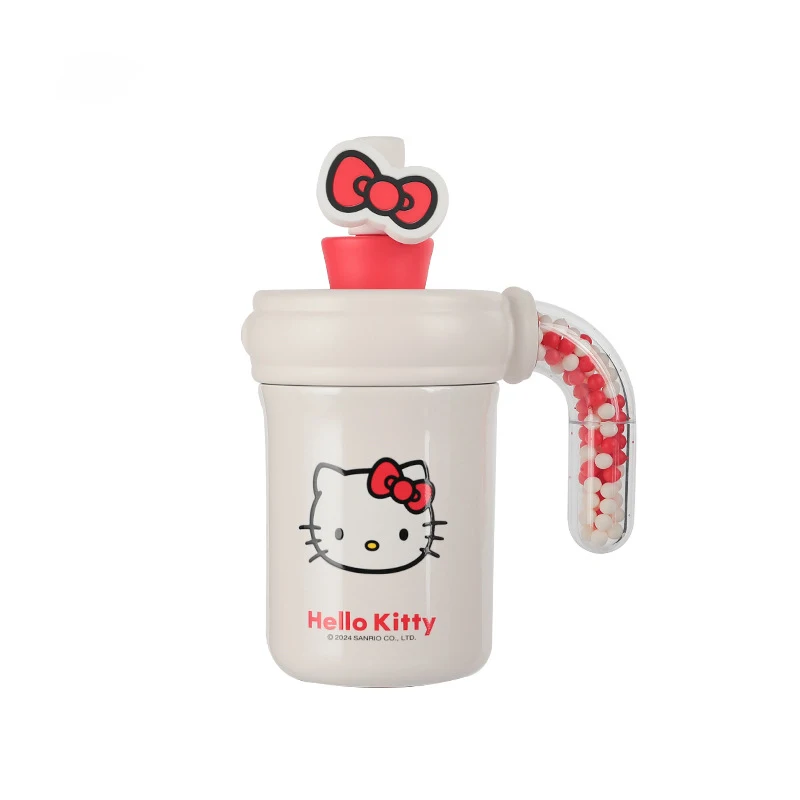 Bicchiere Hellokitty da 400 ml con manico Tazza isolata in acciaio inossidabile con coperchio e cannuccia Portabicchieri per bottiglia d'acqua Tazza da viaggio amichevole