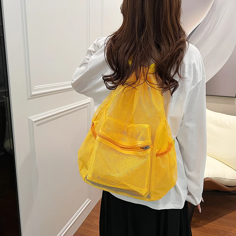 Summer Beach Bag Designer Soft Back Nonwoven Mesh Women Backpack Portable Travel Storage Swimming Bag Transparent Mochila Casual