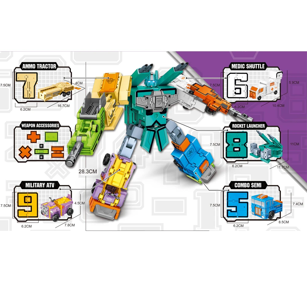 Assemble Number Robots Transformation Toys Building Blocks 20PCS Action Figure Deformation Toy Car for Boy Baby Kids Toddler