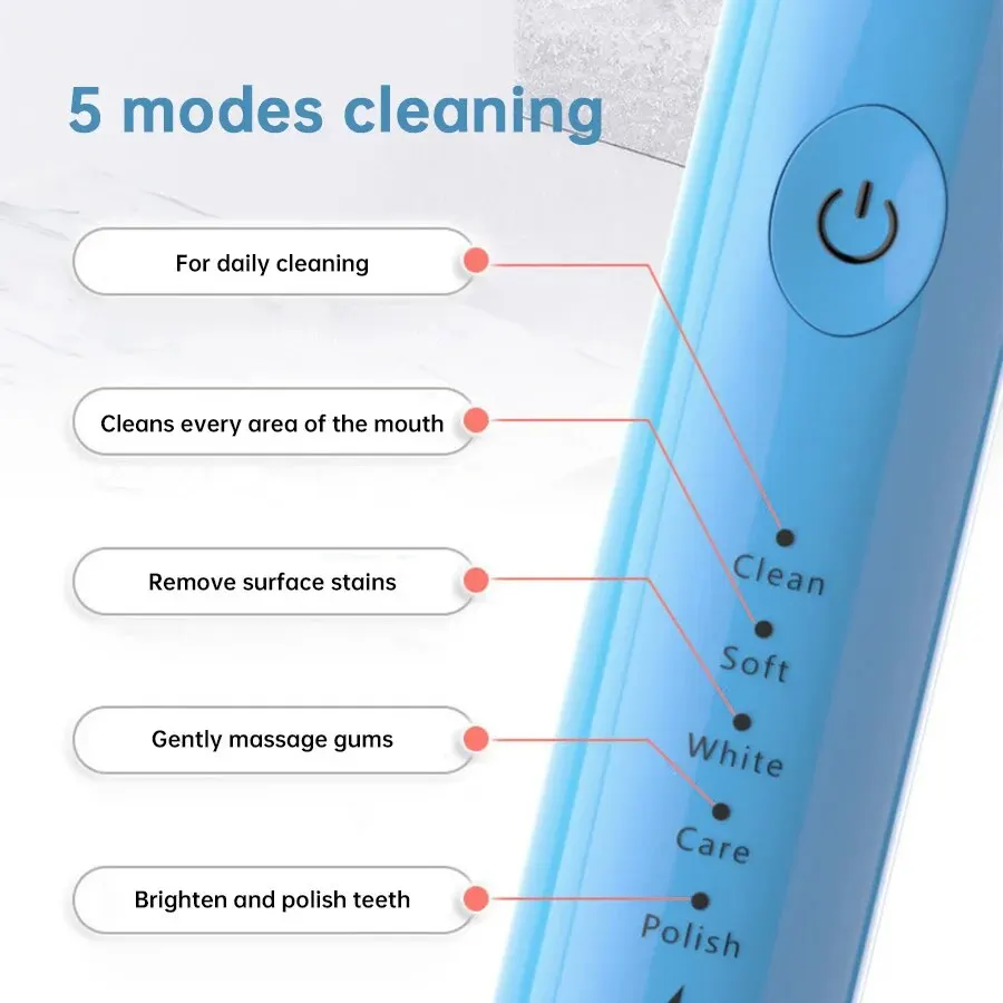 Tongwode-cepillo de dientes eléctrico sónico, recargable por USB, resistente al agua, electrónico, ultrasónico, blanqueador, cabezales de repuesto