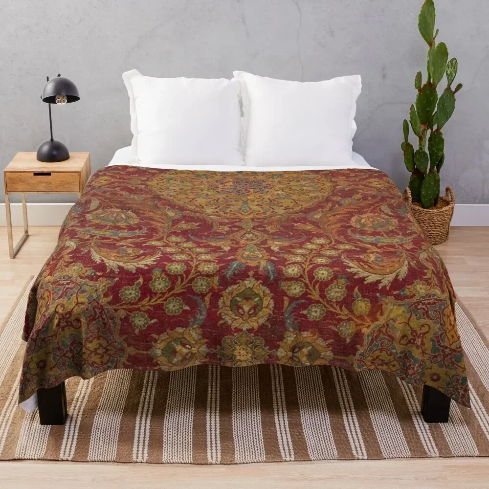 

Boho Funky III // 16th Century Distressed Red Green Blue Flowery Colorful Ornate Rug Pattern Throw Blanket Nap Blankets