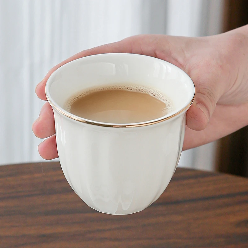 200ml Gold Rim Ceramic Coffee Cup Vertical Striped Middle Eastern Porcelain Mug Premium Export Quality for Ramadan Home Tea Gift