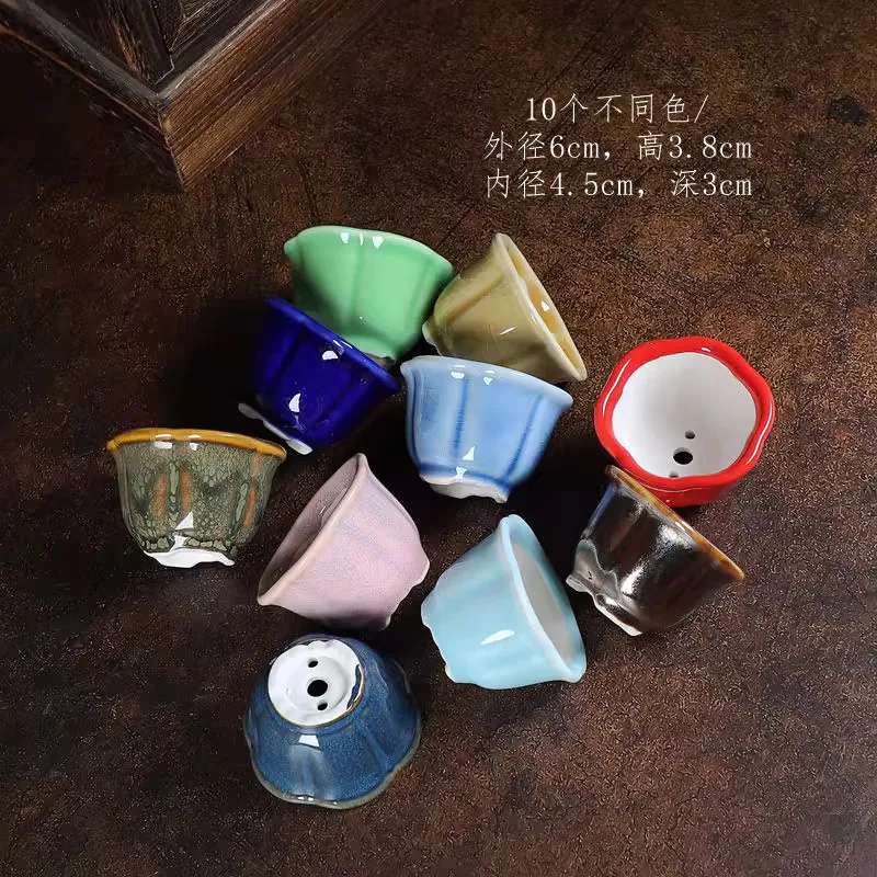 Colorful Glazed Ceramic Mini Bonsai Pot, Small Flower Pot,Petal Shape.Home Decoration