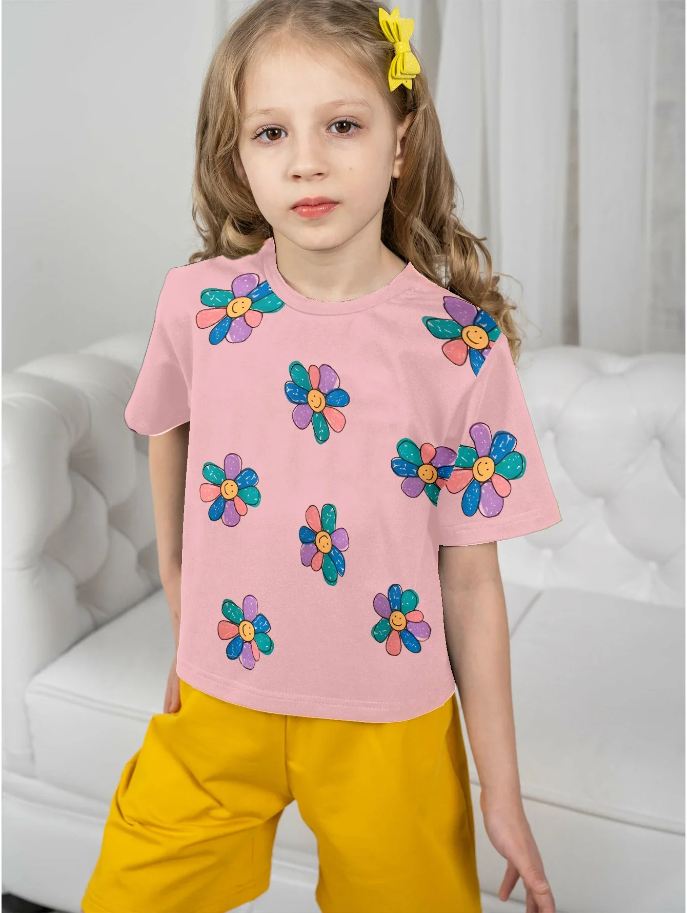 10 Year Old Girl Clothes for Girls Kids T-shirts Sun Flower 2024 Girl Summer Child T-shirt Children Top Children\'s Clothing Teen