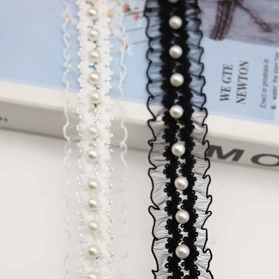 1 Yard 2,5 cm Stretch-Spitzenborte mit Perlenapplikation, elastische Spitzenkante für DIY-Kleiderärmel, Ausschnitt-Dekoration, Spitzenbesatz