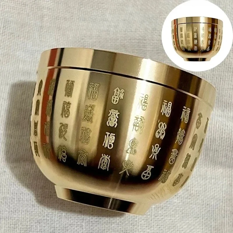 Feng Shui Treasure Bowl Brass Copper Wealth Figurine Attract Wealth And Good Luck Baifu Cylinder Desktop Ornament Decoration