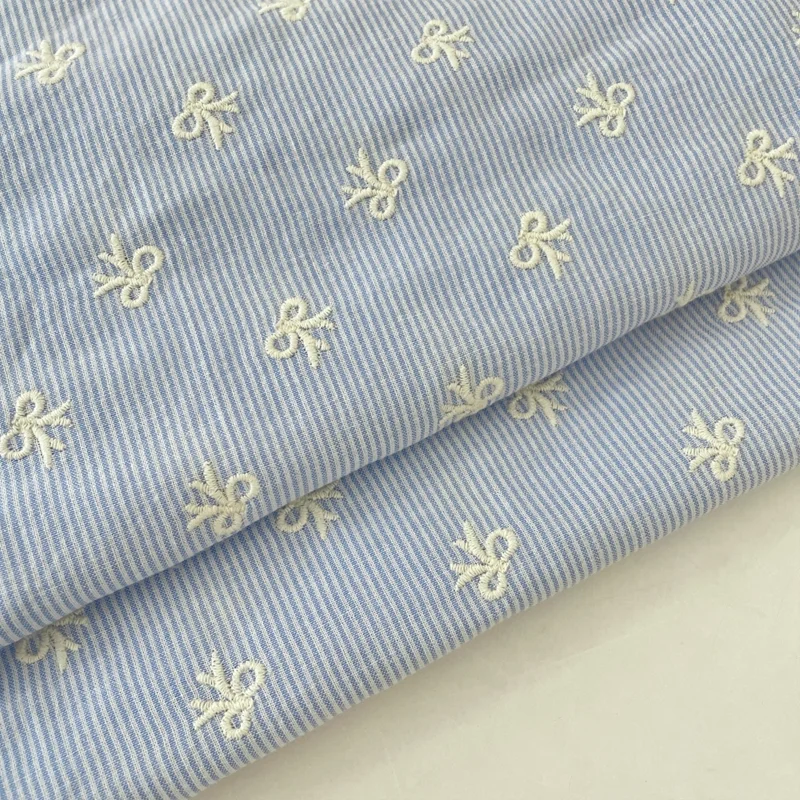 

145cm*50cm Polyester Cotton Blue Striped Bow Fabric Suitable For Shirt Dress Fabrics