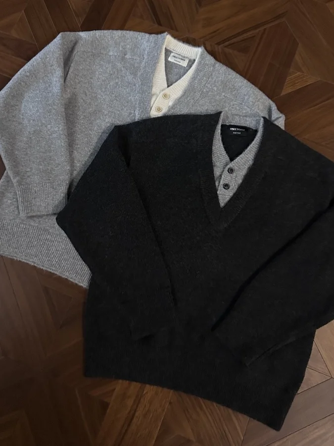 

Casual V-Ne Knitwear Men's American Sle Versatile Couple's Lazy Sle Leisure Top Soft Polyester Fiber Winter Long Sve