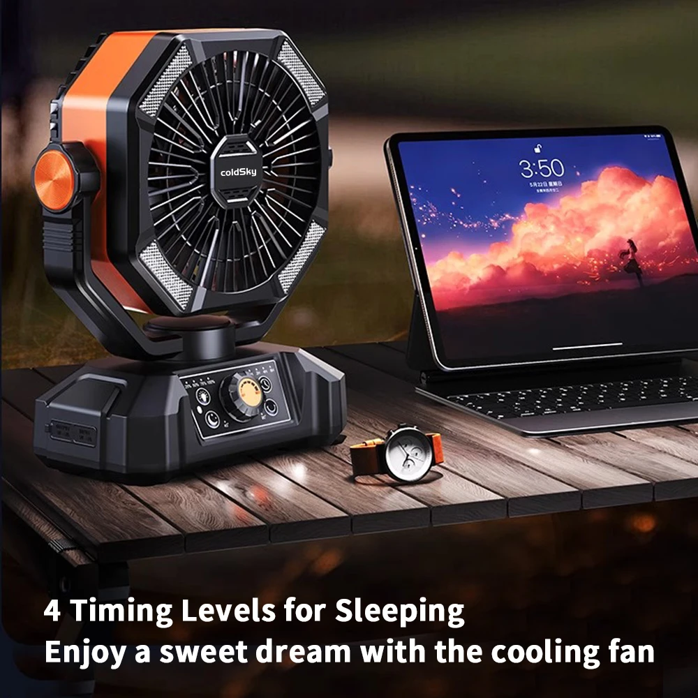coldSky 20000mAh Battery Camping Fan with 4 LED Lantern 8 Speeds Desk Fan Portable Outdoor Fan for Tent Power Outages Jobsite image 6