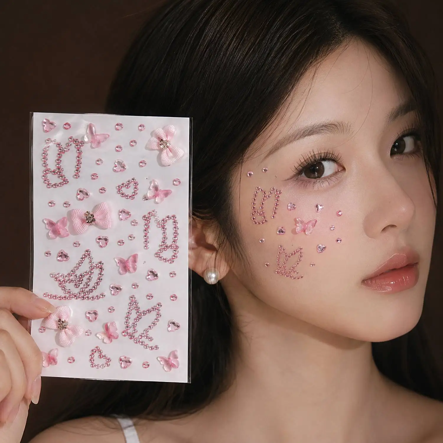 

6Pcs Brilliant Rhinestone Face Gems Stickers Heart Pearl Rhinestone Face Decals Edgy Photo Rhinestone Face Jewel Sliders