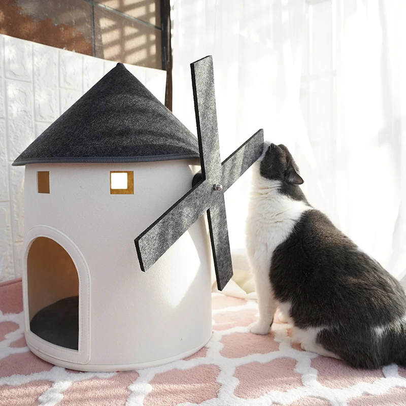 

Ветряная мельница, кошачий домик, кровать для домашних животных, форма башни, кровати для собак, полностью закрытый дом, аксессуары для кошек, теплая зима, супер мягкий, глубокий сон