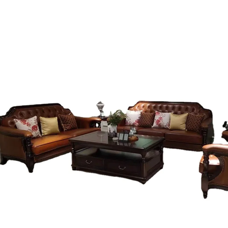 American retro furniture, rustic leather sofa