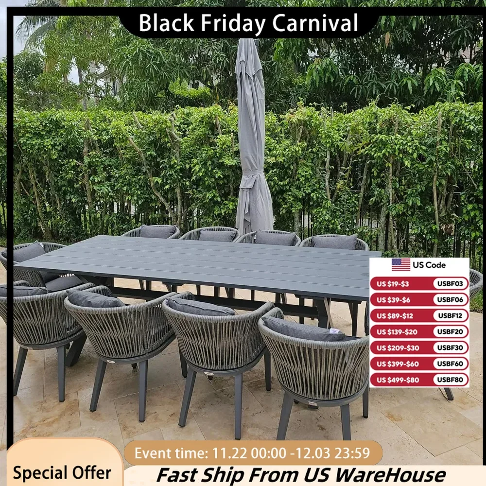 11 Pieces Patio Dining Sets All-Weather Wicker Outdoor Patio Furniture with Table All Aluminum Frame, Outdoor Dining Sets